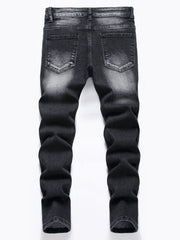 Boys Poker Card Embroidered Ripped Denim Slim Fit Jeans