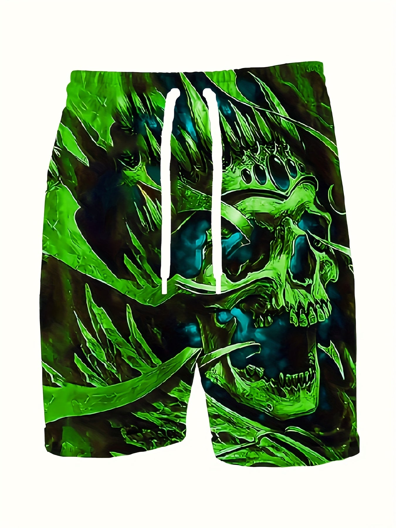 Skull Pattern Comfy Shorts Men's Casual Elastic Waist Drawstring Shorts