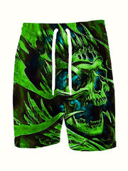 Skull Pattern Comfy Shorts Men's Casual Elastic Waist Drawstring Shorts