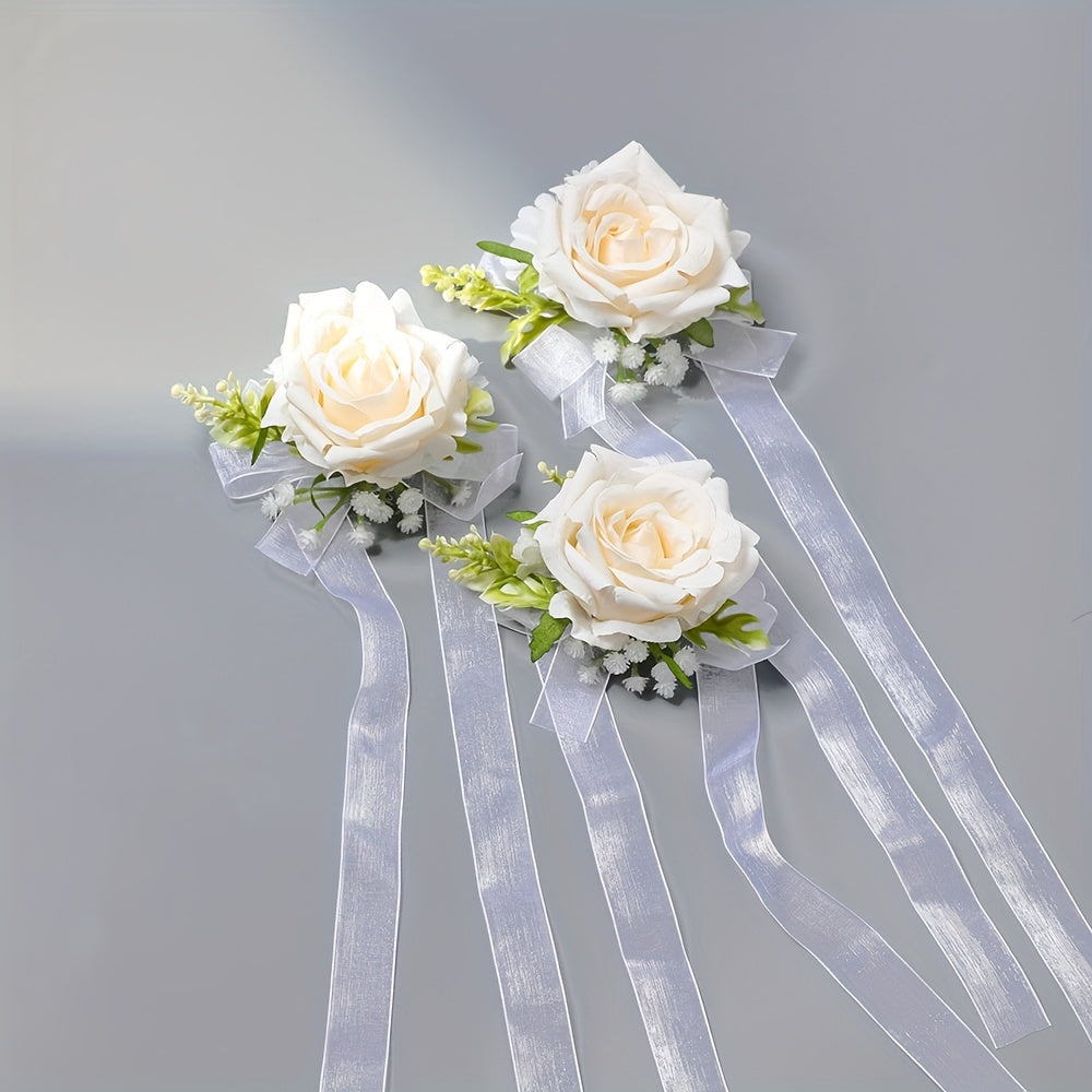 Bridal Wristlet Bouquet Artificial Roses and 'S Breath Ribbon Decoration