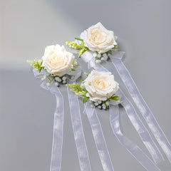 Bridal Wristlet Bouquet Artificial Roses and 'S Breath Ribbon Decoration