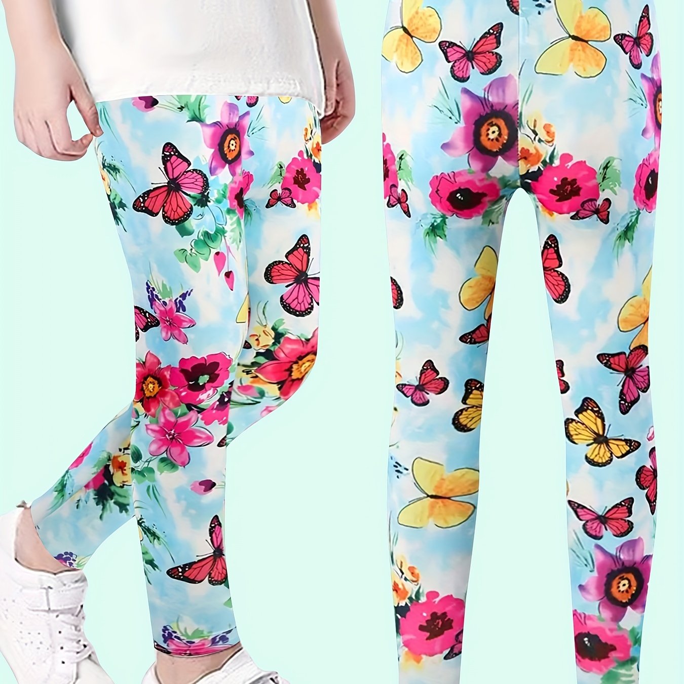 Butterfly Graphic Leggings Girls Comfy Yoga Pants For All Season Sports