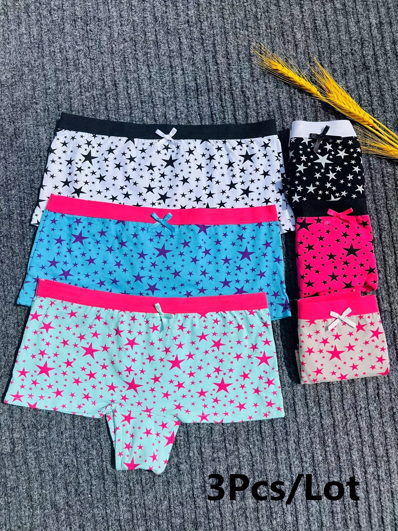 3pcs Star Print Boyshort Panties Soft & Comfortable Women's Lingerie
