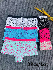 3pcs Star Print Boyshort Panties Soft & Comfortable Women's Lingerie