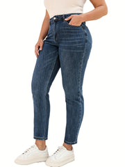 High Rise Stretchy Straight Leg Denim Pants