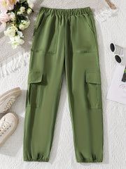 Girl's Drawstring Waist Cargo Jogging Pants
