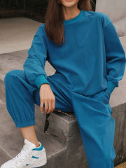 Solid Corduroy Sweatshirt & Joggers Set