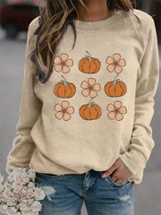Halloween Pumpkin Print Sweatshirt Long Sleeve Crew Neck Women's Clothing