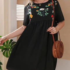 Casual Dress Women's Plus Floral Print Short Sleeve Loose Fit Dress