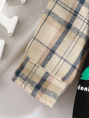 Boy's Car Print Plaid Shirt Casual Button Down Top