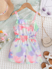 Toddler Girls Tie Dye Ruffle Trim Cami Romper