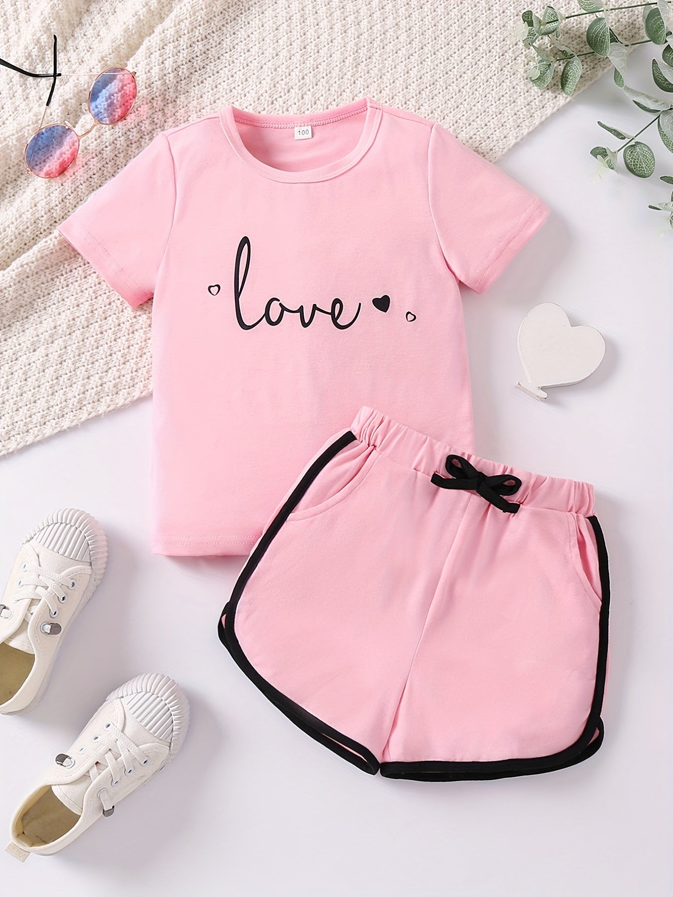 LOVE Print Matching Cami Top and Shorts Set for Siblings