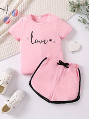 LOVE Print Matching Cami Top and Shorts Set for Siblings