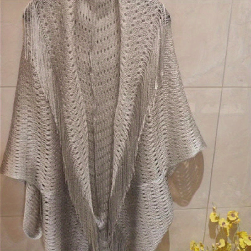 Solid Tassel Shawl Large Wrap Casual Sunscreen Windproof Cape