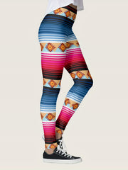 Rainbow Stripe Yoga Leggings High Waist Workout Tights Women's Activewear