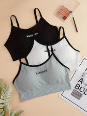 3pcs Letter Print Sports Bras Comfy & Breathable Running Workout Bra
