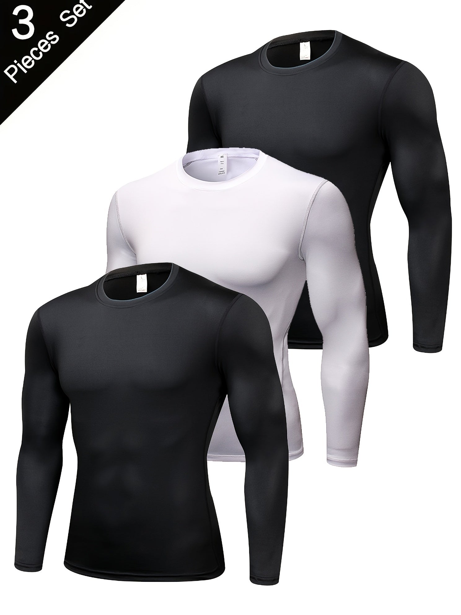 Men's Quick Drying Long Sleeve Shirt - High Stretch Crew Neck Undershirts
