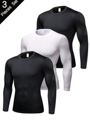 Men's Quick Drying Long Sleeve Shirt - High Stretch Crew Neck Undershirts
