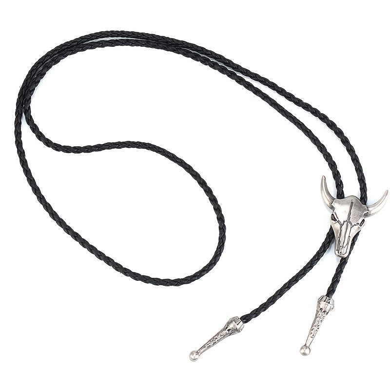 Vintage Leather Bolo Men's Tie Cow Skull Denim Tie