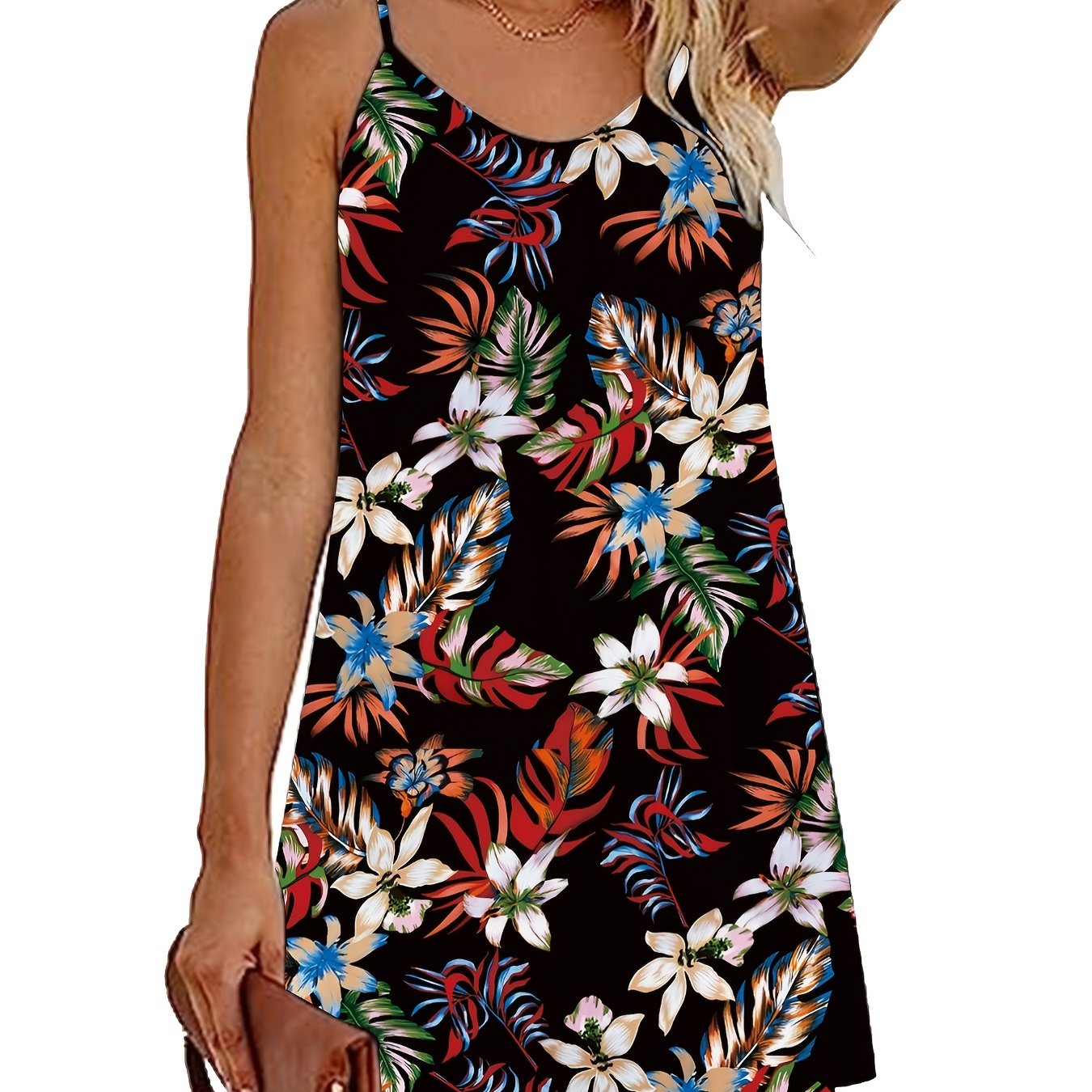 Floral Print Mini Dress Spaghetti Strap Summer Dress