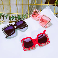 Girls Diamond Sunglasses Square Frame UV Protection for Outdoor Activities