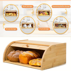 Bamboo Bread Box Bread Storage Organizer Large Capacity Natural Bamboo