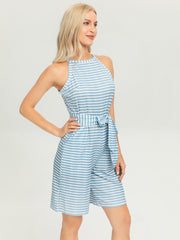 Women's Striped Sleeveless Jumpsuit Wide Leg Pant Party Dressy Jumpsuit