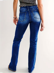 High Stretch Flared Jeans Wide Legs Slash Pockets Bell Bottom Denim Pants