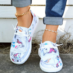 Women's Cartoon Rabbit Boat Shoes Lace Up Canvas Lightweight Walking Shoes