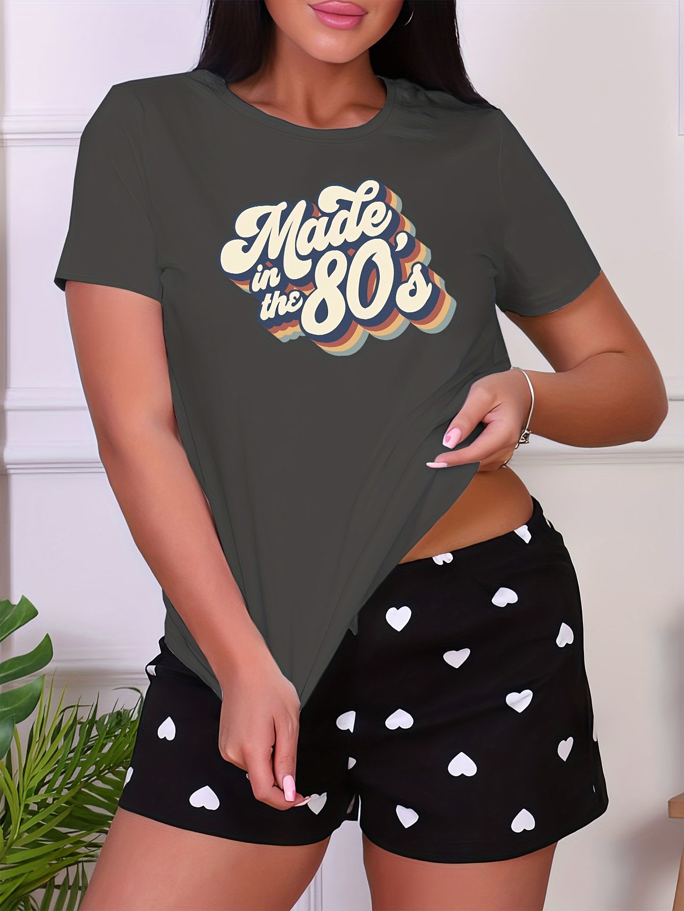 Letter Print Sleep Tops Short Sleeve Crew Neck