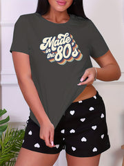 Letter Print Sleep Tops Short Sleeve Crew Neck