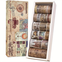 Vintage Washi Tape Set Antique Car Buildings Map Stripe Writable Washy Tapes