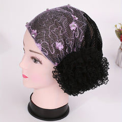 Purple Lace Embroidery Beanie Flower Turban Cap Head Wrap Head Scarf Hijab
