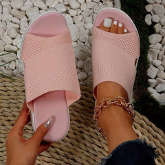 Women's Breathable Knit Slide Sandals Cut Out Comfy Non Slip Shoes