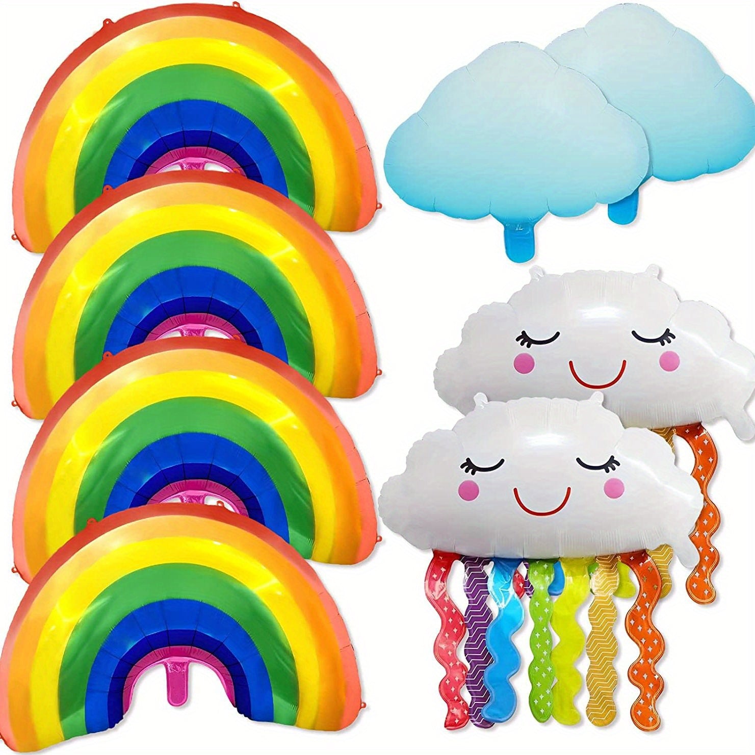 8pcs Rainbow Party Decorations Rainbow Foil Balloon with Tassel & Cloud Balloons