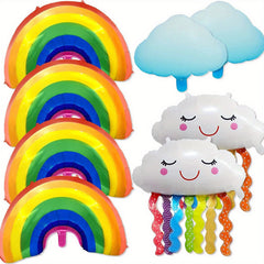 8pcs Rainbow Party Decorations Rainbow Foil Balloon with Tassel & Cloud Balloons