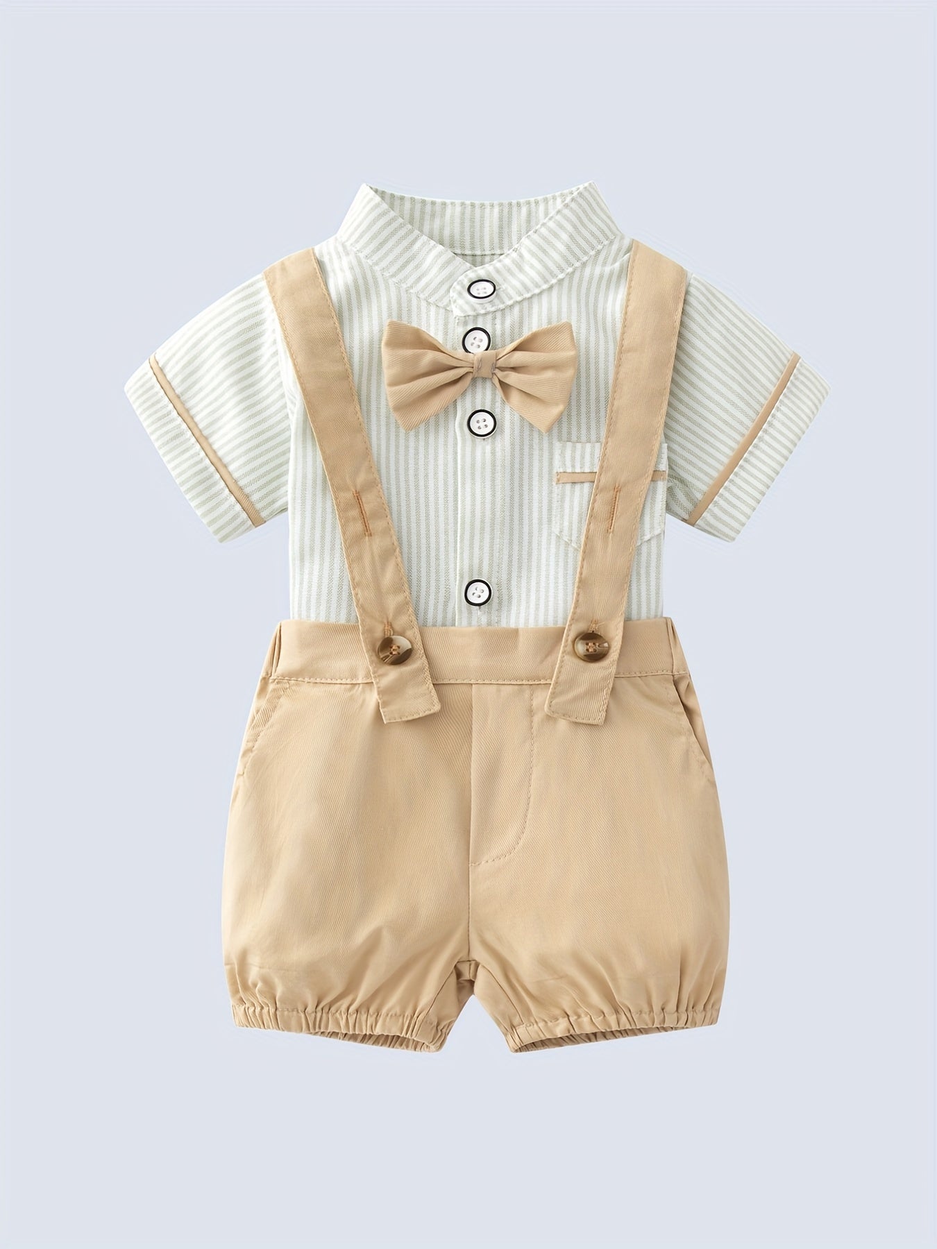 2pcs Baby Boys Striped Shirt & Suspender Shorts Set Gentleman Clothes