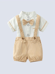 2pcs Baby Boys Striped Shirt & Suspender Shorts Set Gentleman Clothes