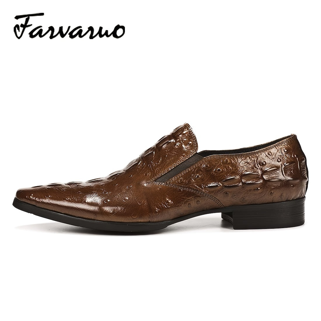 FARWARWO Light Brown Leather Oxford Shoes Crocodile Printed Formal Dress