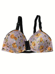 Floral Print Push Up Bra Front Buckle Women's Lingerie