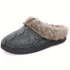 Women's Fuzzy Knit Slippers with Memory Foam and Fleece Liner