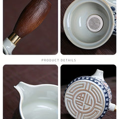 Ceramic Tea Set Flower Printed Tea Pot Household Tea Set