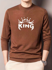 KING Knitted Sweater Men's Casual Warm Crew Neck Pullover
