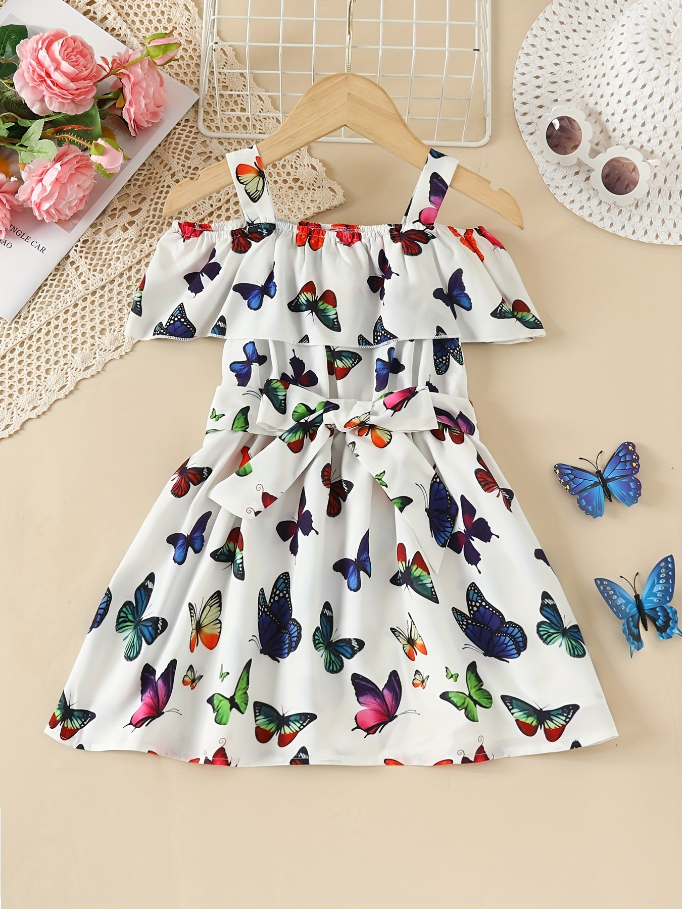 Toddler Girls Cold Shoulder Butterfly Graphic Dress
