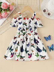 Toddler Girls Cold Shoulder Butterfly Graphic Dress