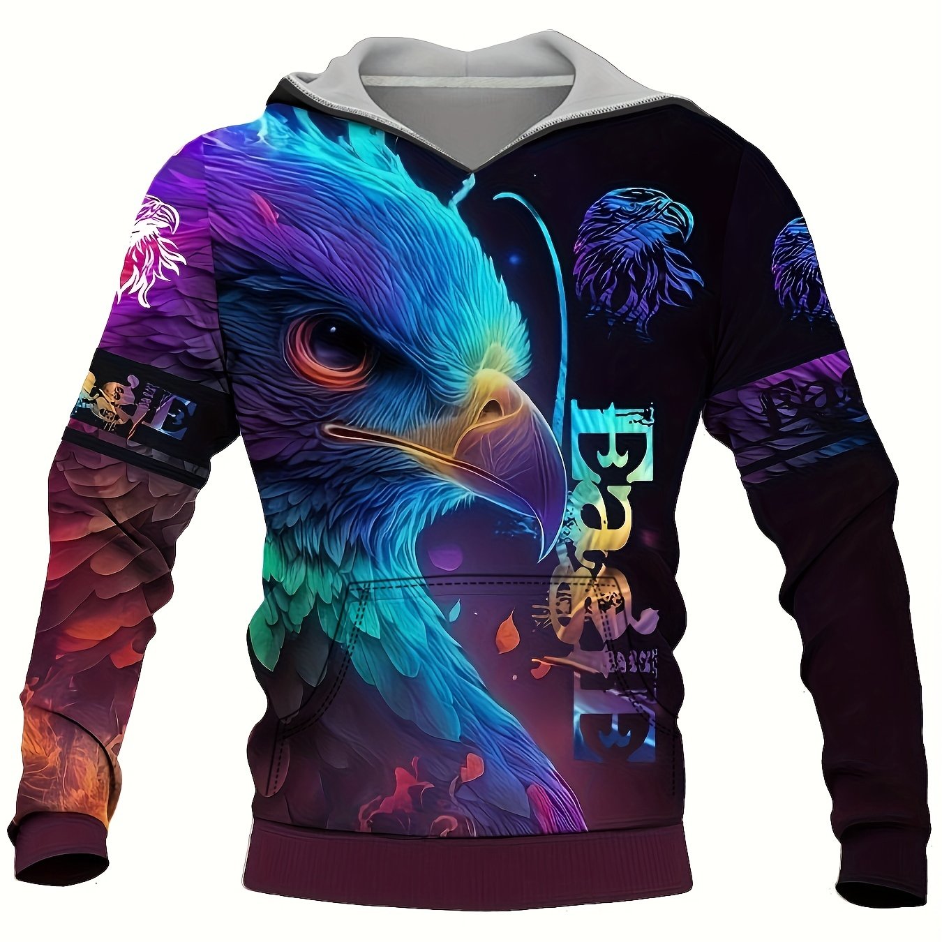 Colorful Eagle 3D Print Hoodie - Men's Graphic Hooded Pullover