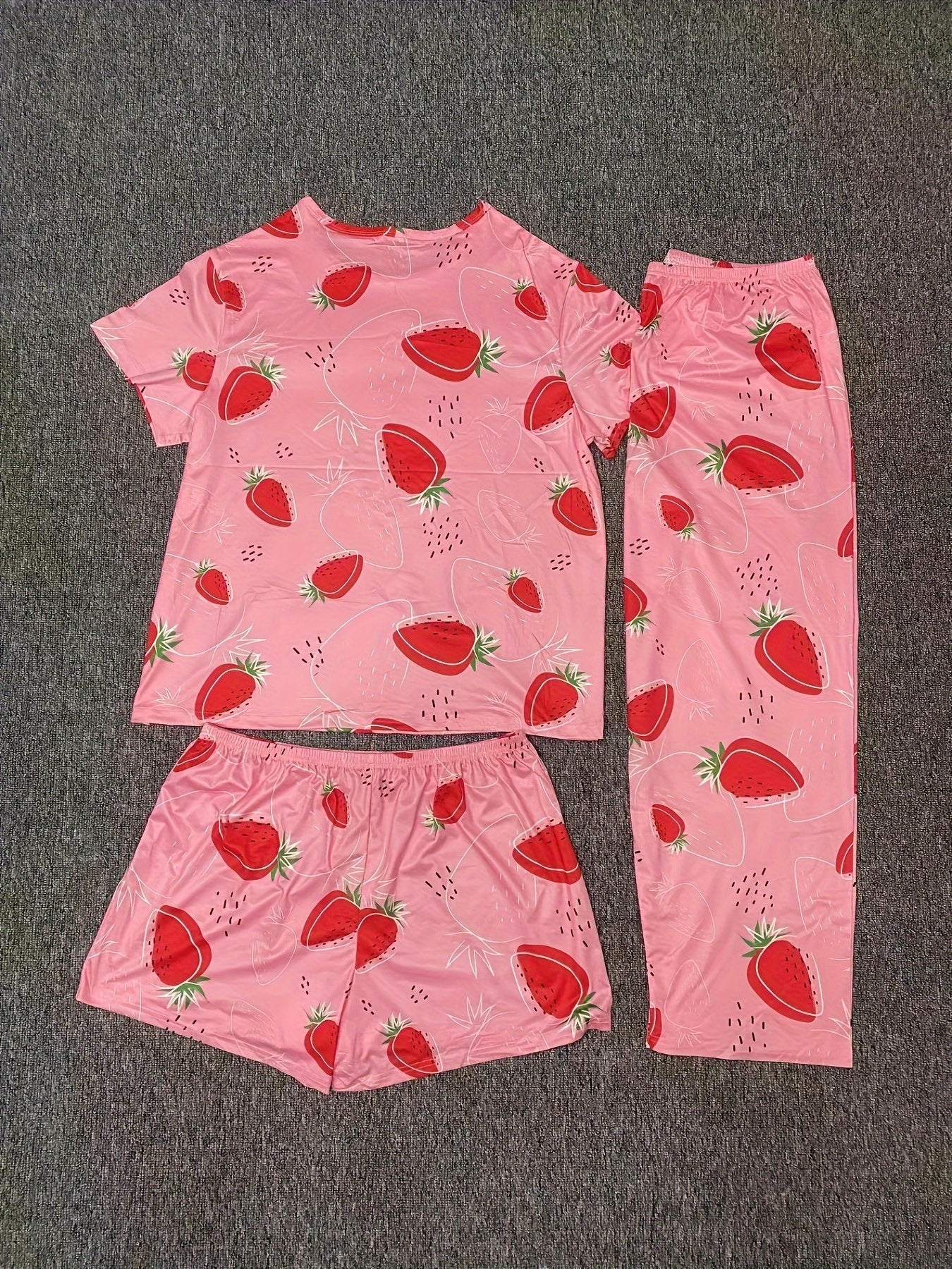 Women's Plus Strawberry Print Pajamas Set 3 Piece