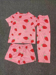 Women's Plus Strawberry Print Pajamas Set 3 Piece