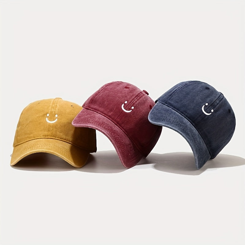Smile Face Embroidered Adjustable Baseball Cap for Outdoor Sport