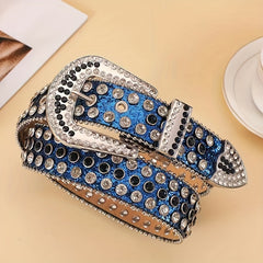 Crocodile Pattern PU Belt Colorful Rhinestone Inlaid Belts
